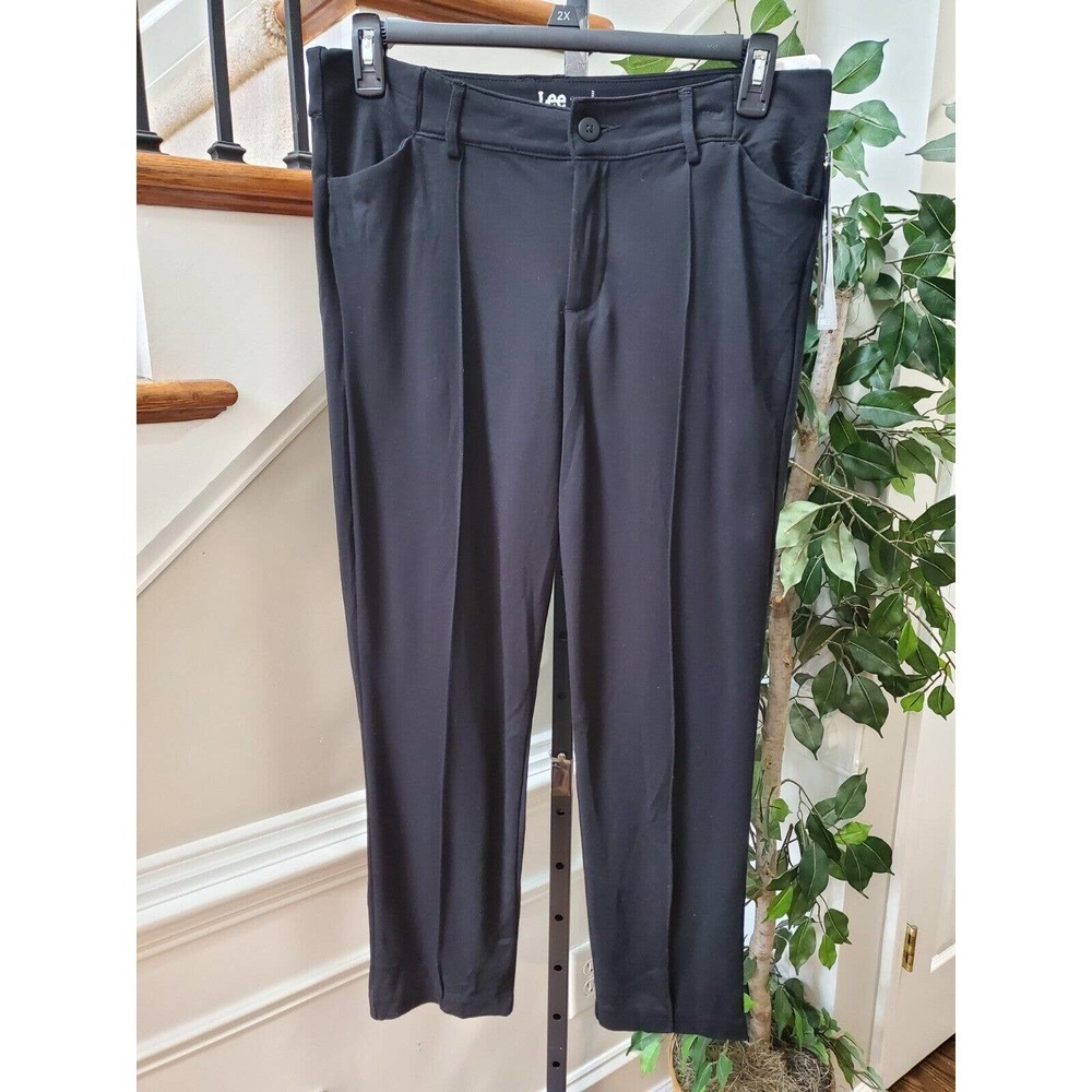 Lee Riders Women's Solid Black Rayon Zipper Mid Rise Slim Ankle Pant Size 12M‎